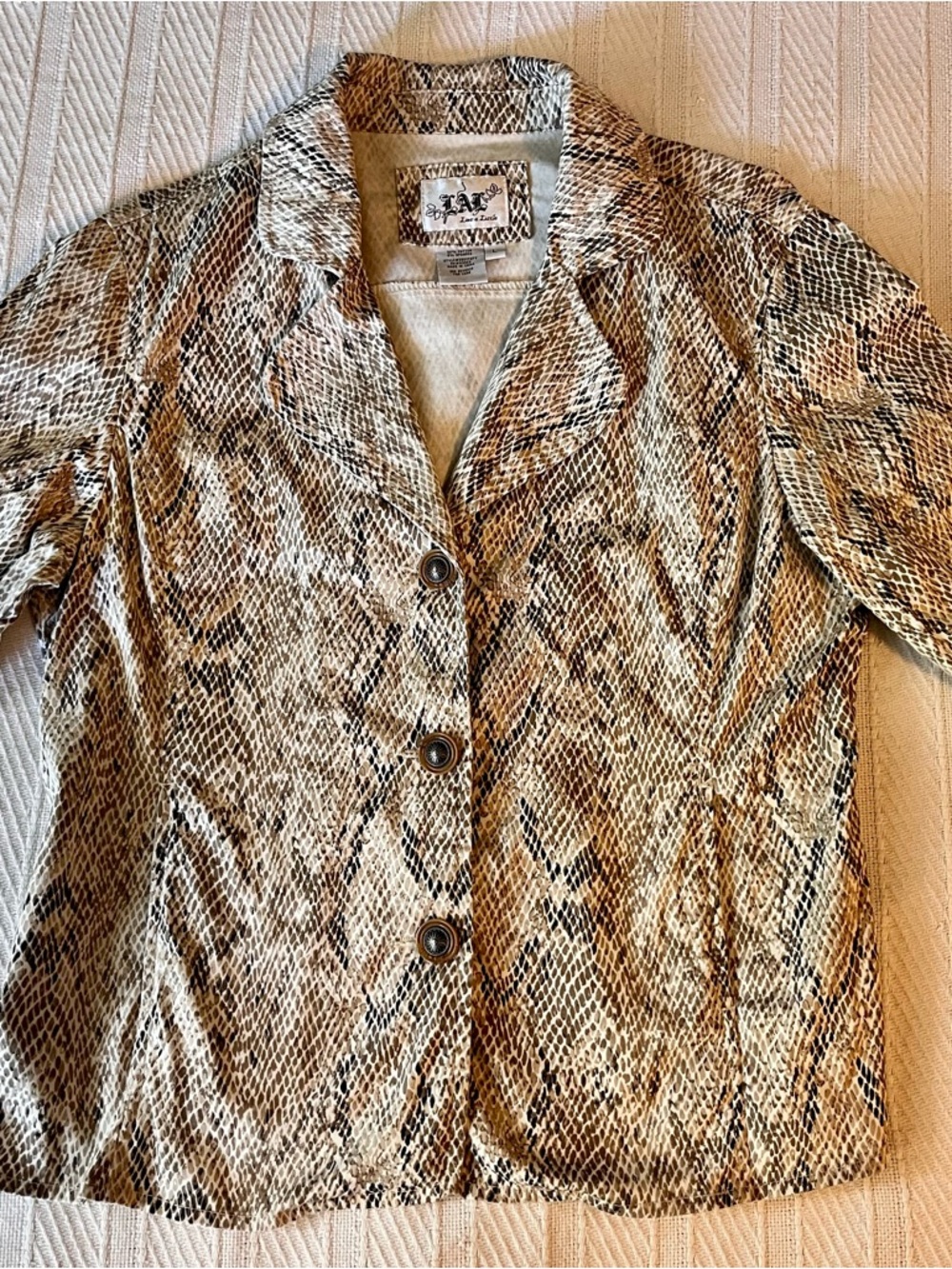 Light Snakeskin Print Jacket by Live a Little in Beige, White and  Black - Picture 3 of 6